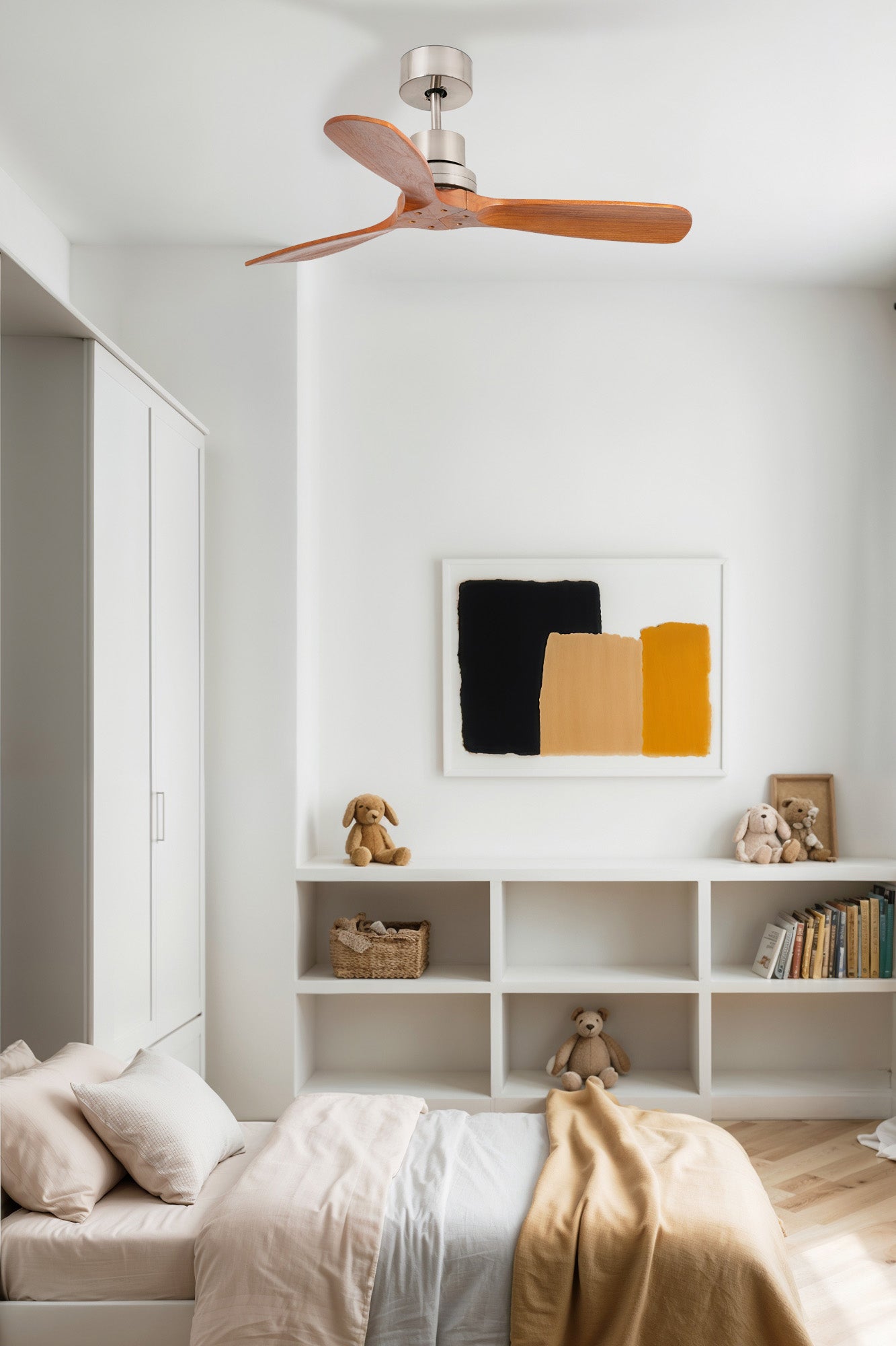 Ventilador de Techo Faro Mini Lantau DC Ø106cm Níquel Mate con Palas de Nogal - Ambiente