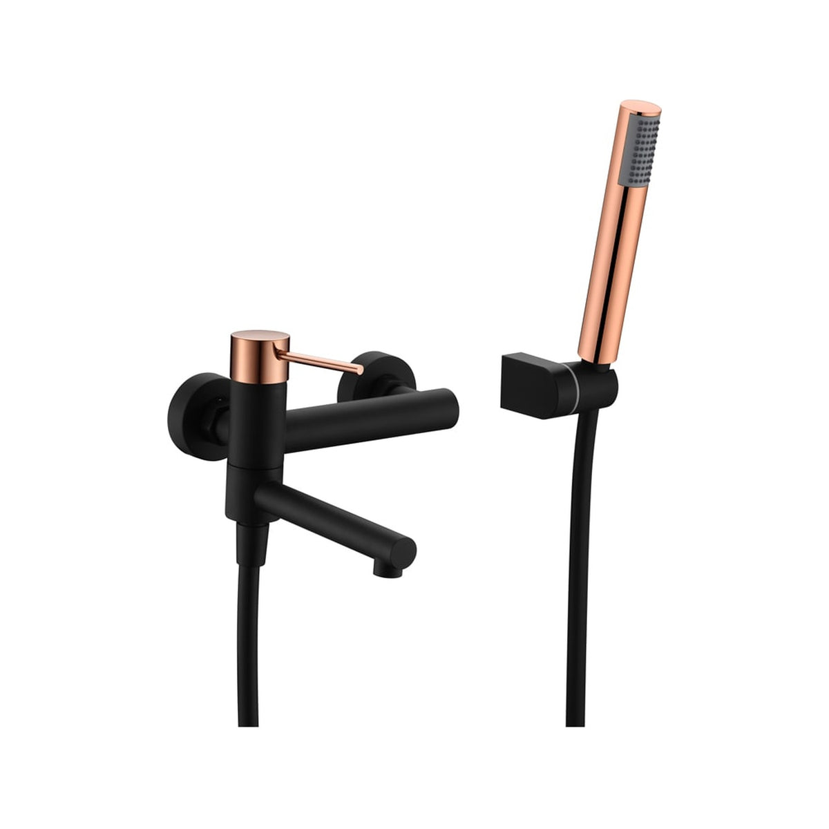 Kit Baño/ducha Monomando Milos Stick IMEX Negro + Oro Rosa