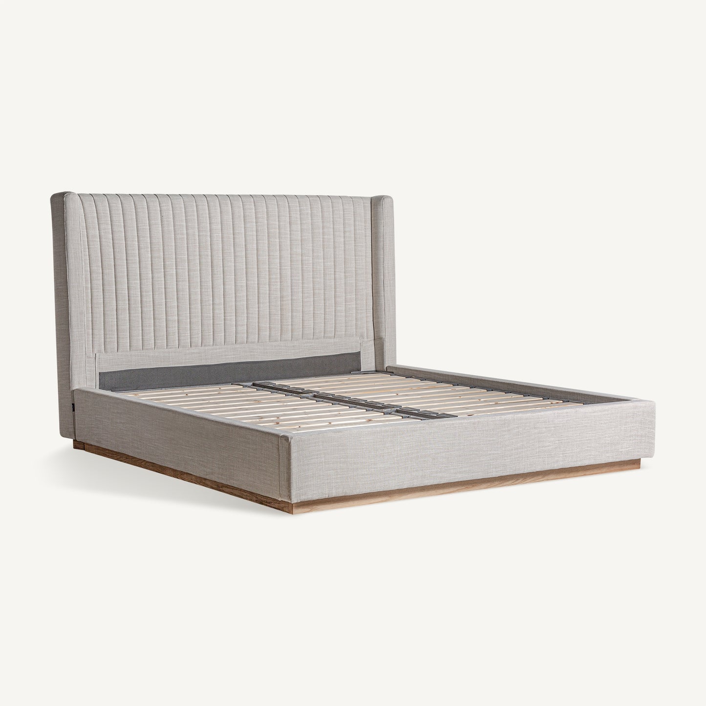 Cama AUNAC. Fabricado en poliéster, en color gris y madera de pino