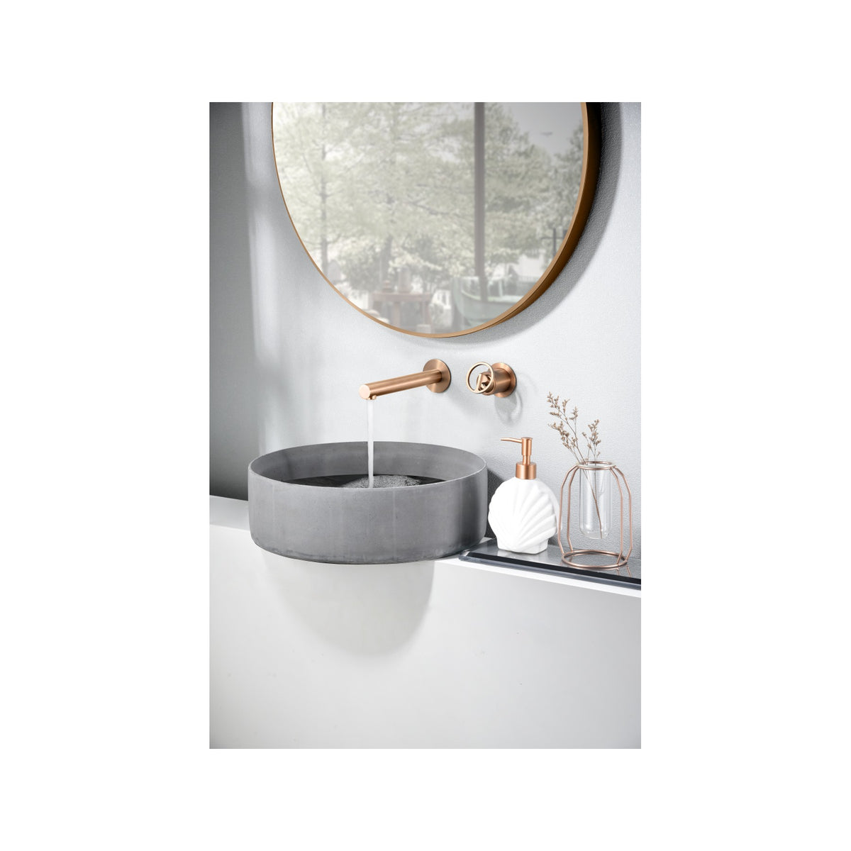 Monomando Empotrado de Lavabo Olimpo en Oro Rosa Cepillado instalado a pared