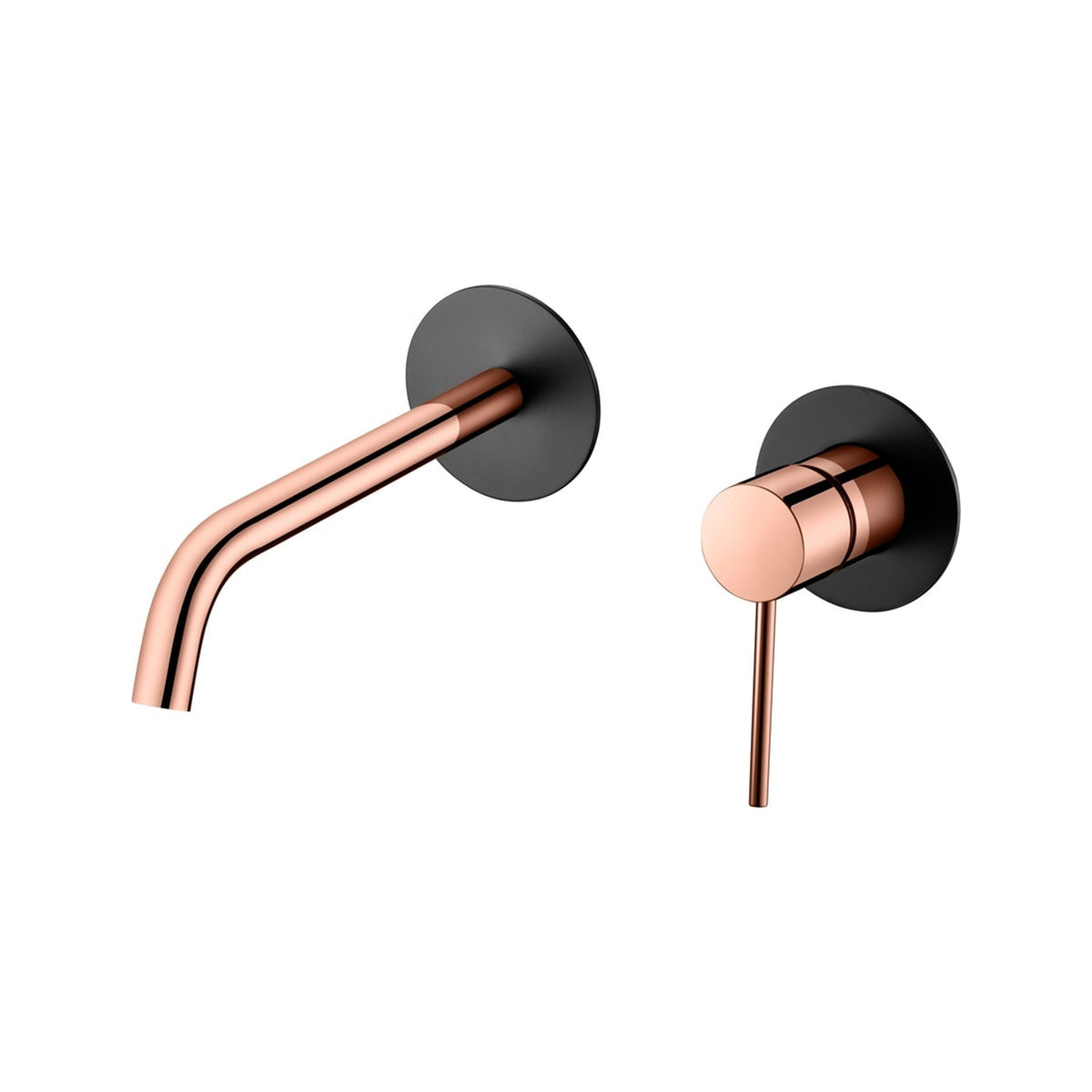 Monomando Empotrado de Lavabo Milos Stick en Negro + Oro Rosa instalado a pared