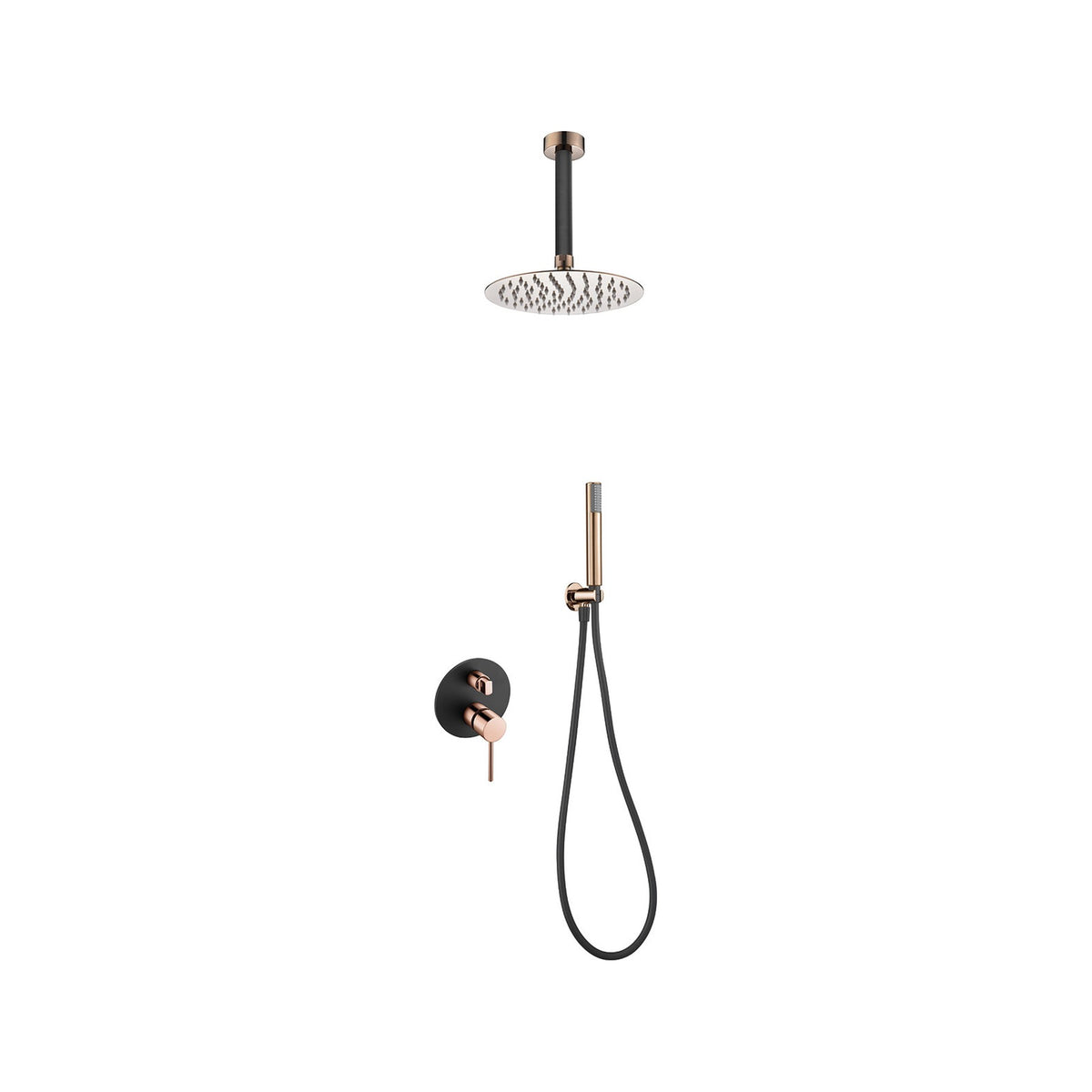 Conjunto de Ducha Monomando Empotrado Thalos Stick IMEX Negro + Oro Rosa
