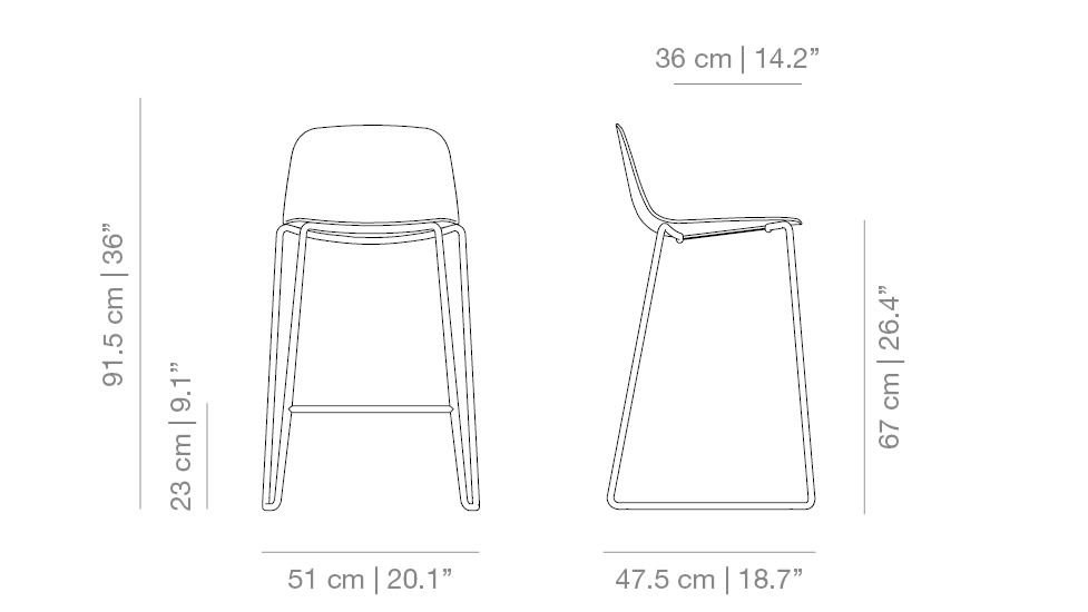 Taburete Maarten Plastic Altura counter – Base patín de Viccarbe