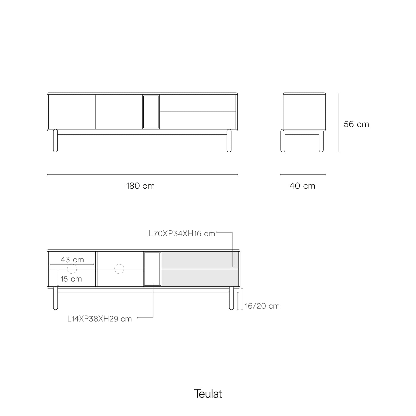 Mueble TV Corvo 180 cm catálogo técnico - Especificaciones