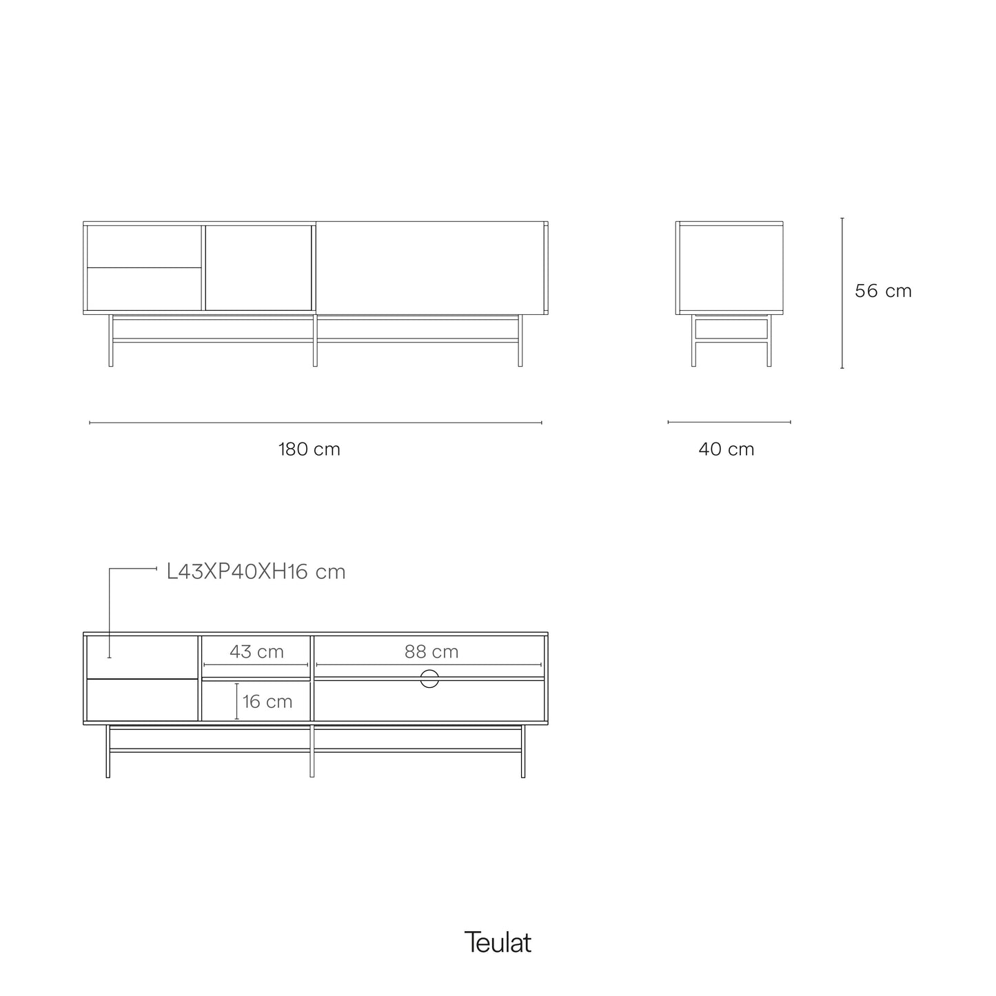 Ficha técnica oficial Teulat - Mueble TV Nube Teulat - Puerta corredera crema arena