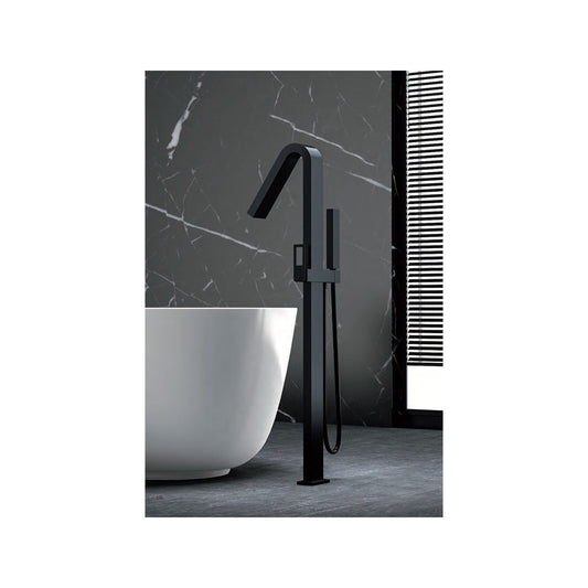 Grifería de Bañera Exenta a Suelo IMEX SUECIA Negro Mate BBEC32/NG Instalada en Bañera Exenta