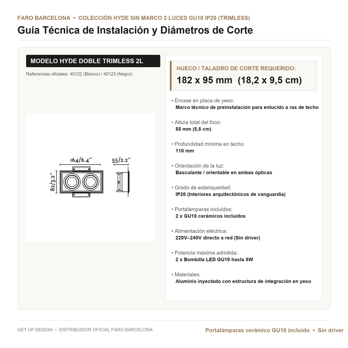 Guía Técnica de Instalación y Diámetro de Corte Faro | Get Up Design
