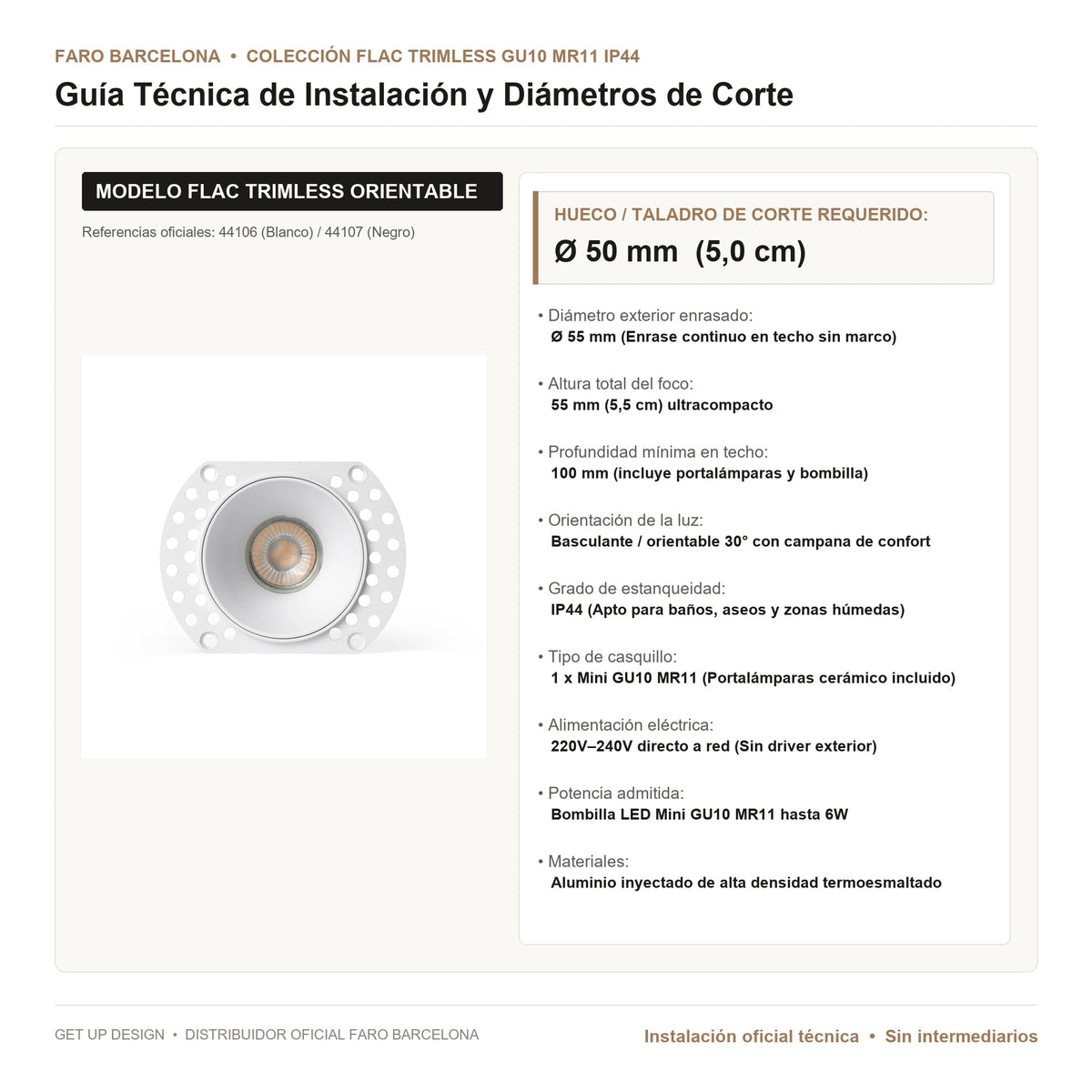 Guía Técnica de Instalación y Diámetro de Corte Faro | Get Up Design