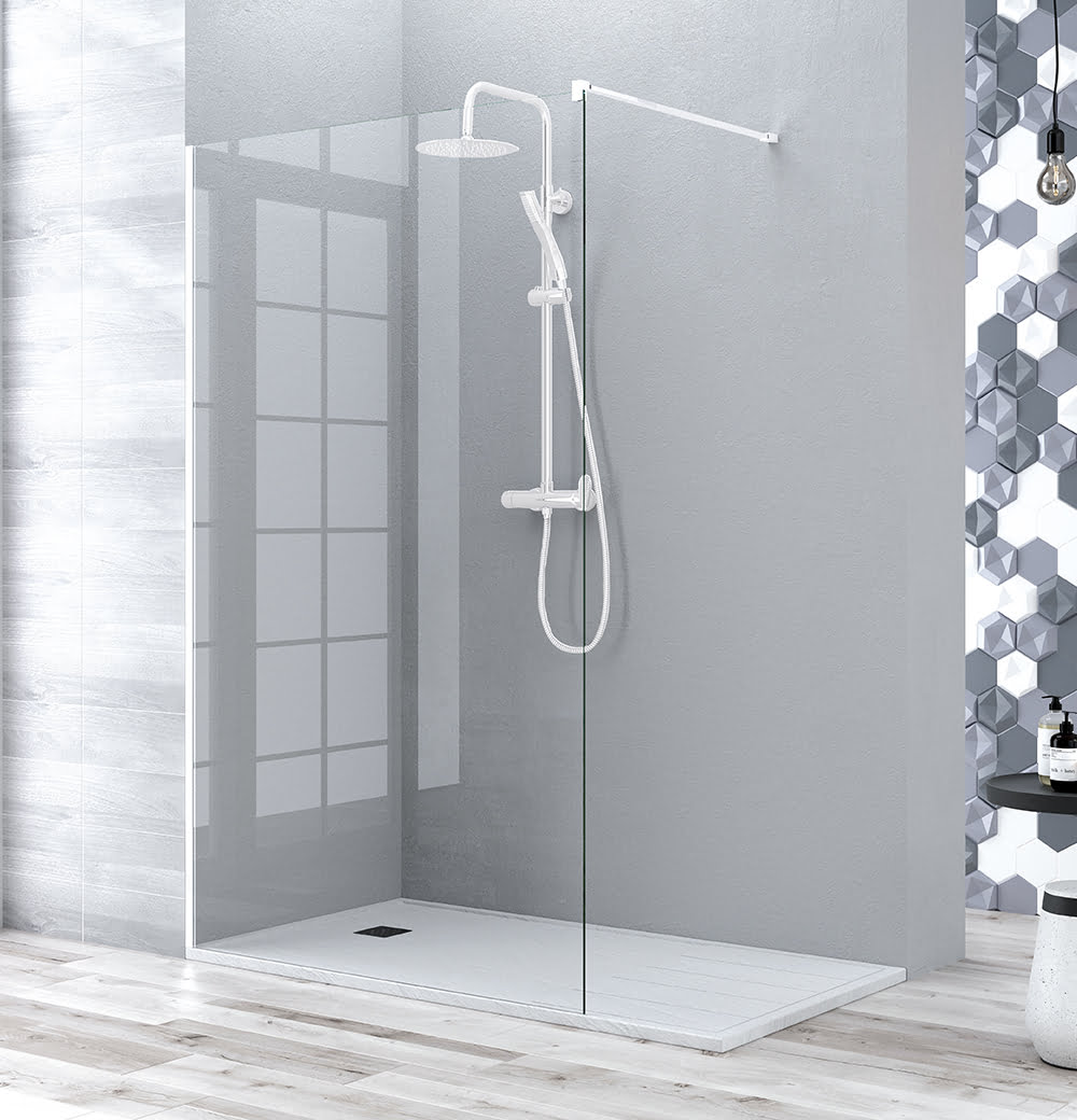 Mampara de ducha Manac Get Up & Design panel fijo con perfilería en blanco mate
