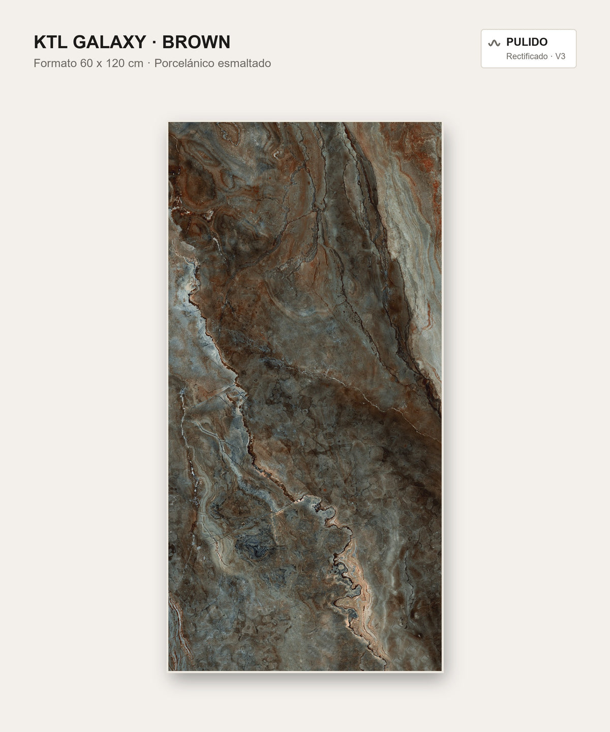 KTL Galaxy Brown 60 x 120 cm, porcelánico esmaltado pulido efecto mármol rectificado