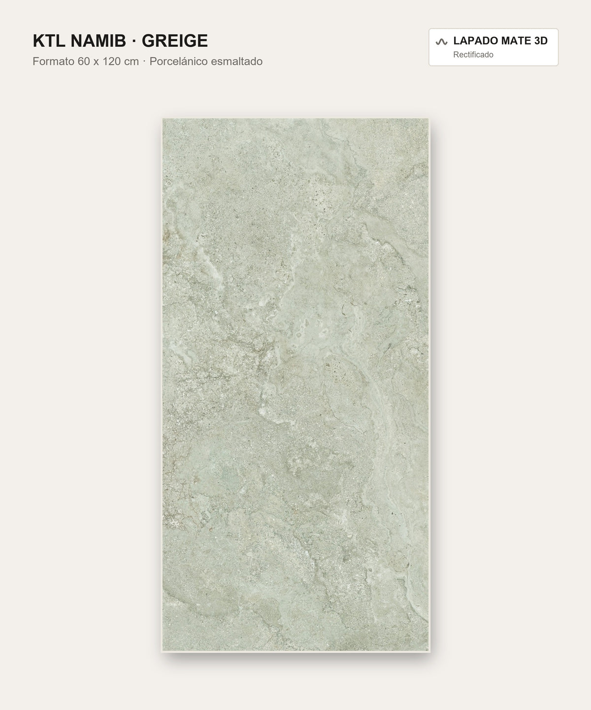 KTL Namib Greige 60x120 cm, porcelánico esmaltado efecto piedra lapado mate 3D rectificado