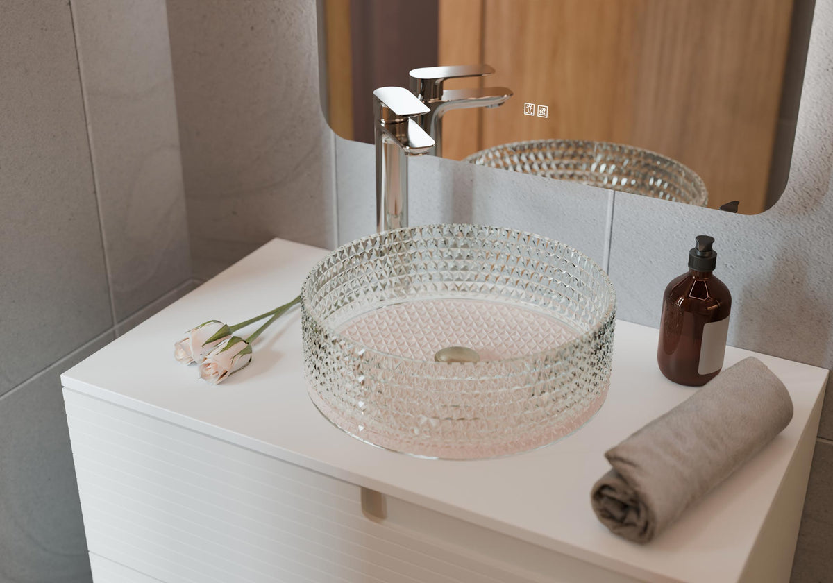 Lavabo Sobre Encimera FOSSIL NATURA QUEEN Ø 36 cm | Cristal Tallado y Texturizado Diamante