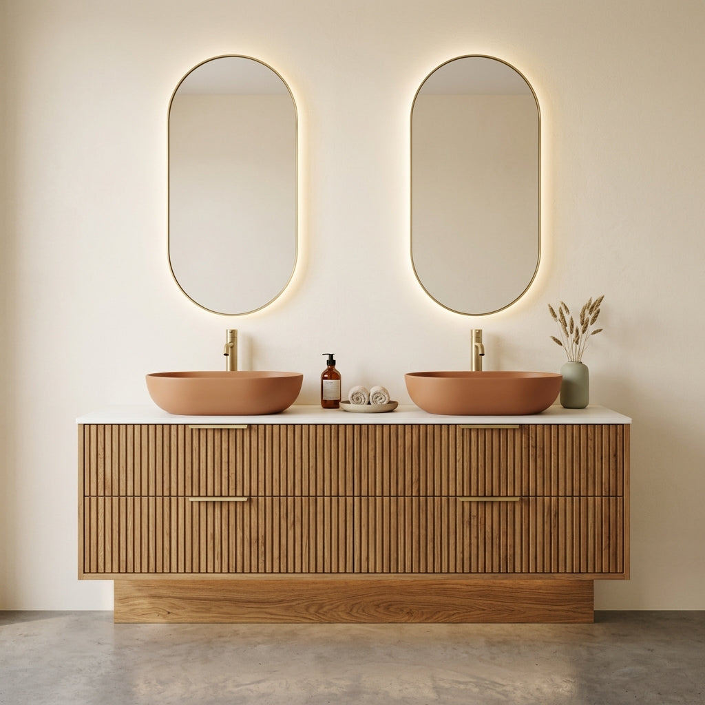 Conjunto de Baño Completo Visobath Bari Duo 120 cm - Acabado Roble Costa con Lavabos Cálidos
