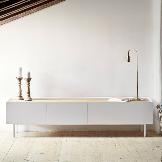 Mueble TV Arista blanco minimalista - Compacto pequeño espacio