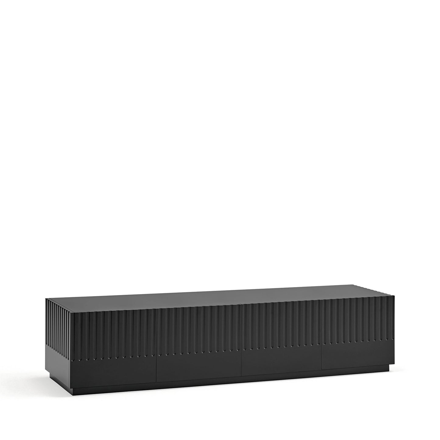Mueble TV Doric con puertas abiertas mostrando estantes