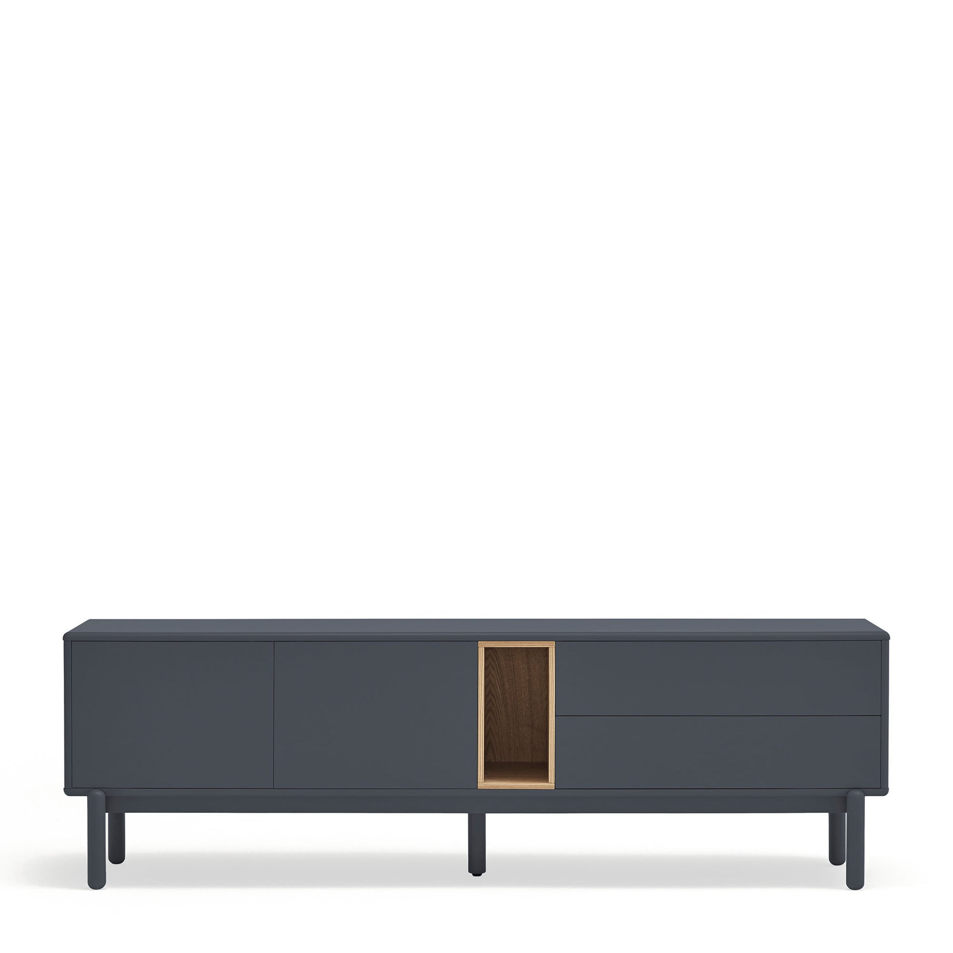 Mueble TV Corvo frente gris antracita mate 2 puertas abiertos