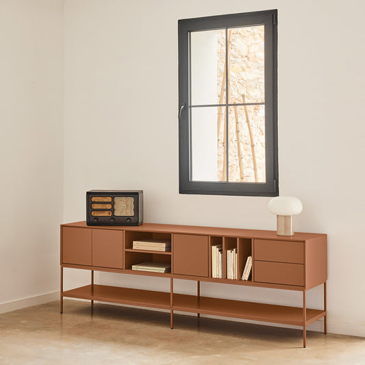 Mueble TV Platt 220 cm - Frente 3 puertas correderas arcilla