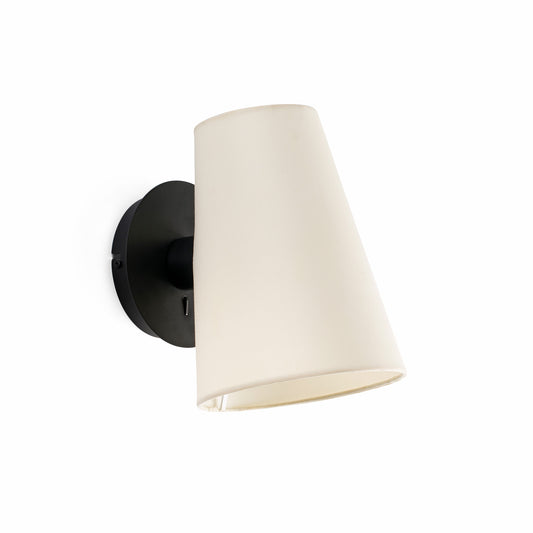 Aplique de Pared Faro Lupe Negro con Pantalla Cilíndrica Beige - Foto Principal