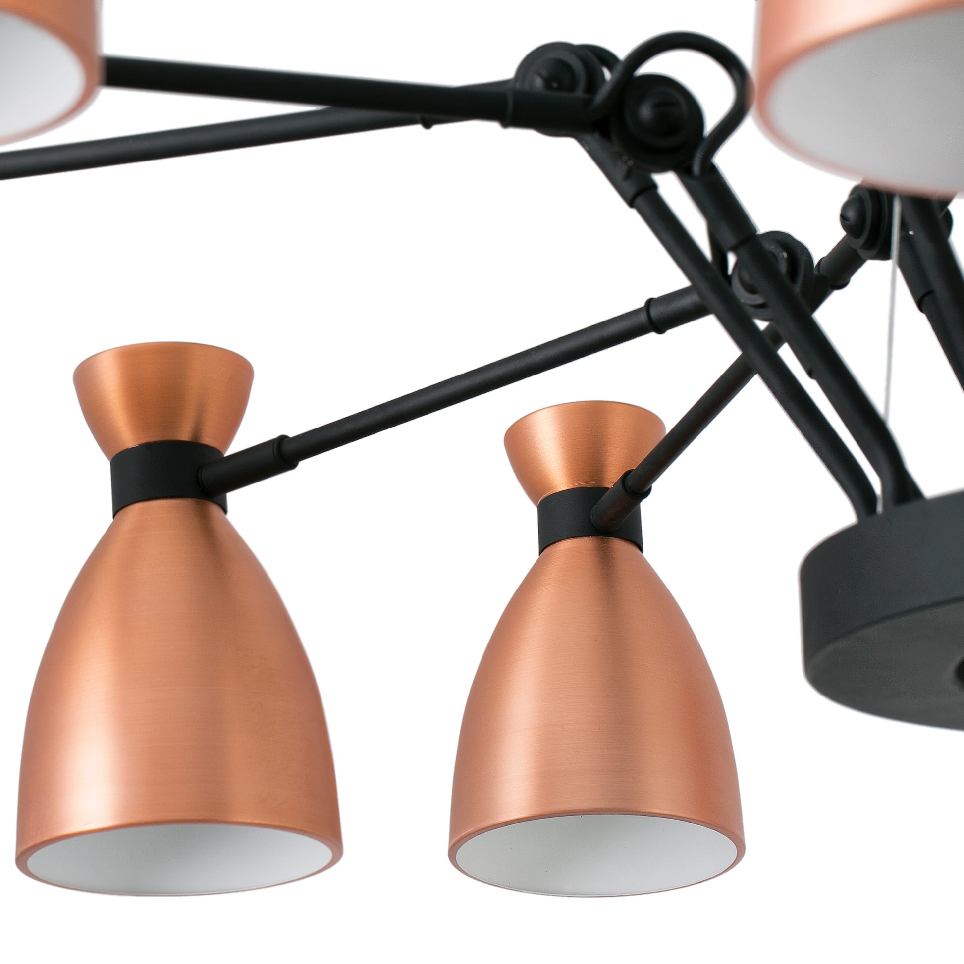 Lámpara Colgante Faro Retro Araña 12 Luces Cobre y Negro - Detalle