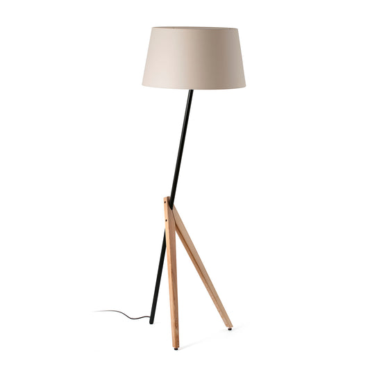 Lámpara de Pie de Salón Faro Treewood Fresno Natural con Pantalla Beige - Foto Principal
