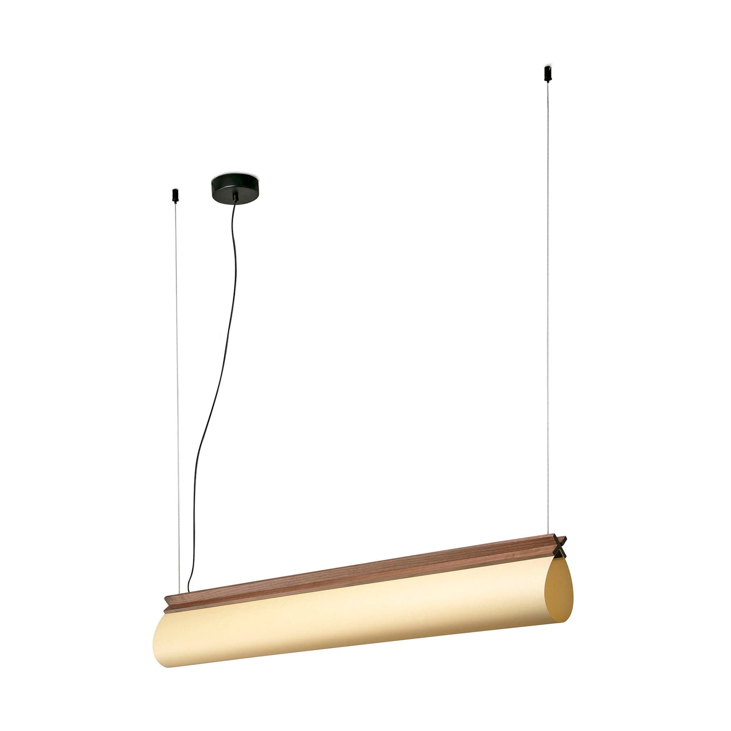 Lámpara Colgante Lineal Faro CALMA Madera Nogal y Esferas Opal 97cm