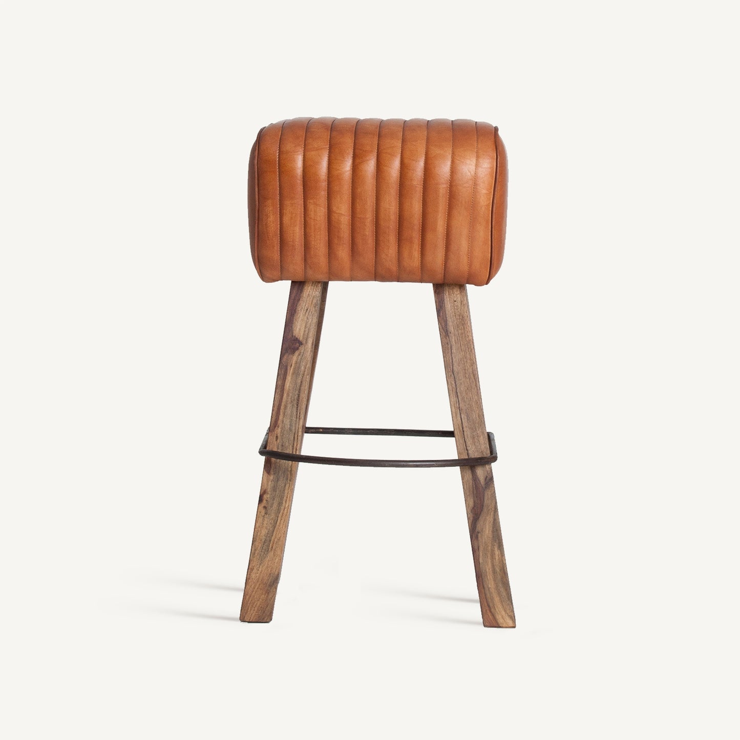 Taburete Almstock VICAL cuero marrón con estructura vintage