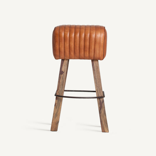 Taburete Almstock VICAL cuero marrón con estructura vintage