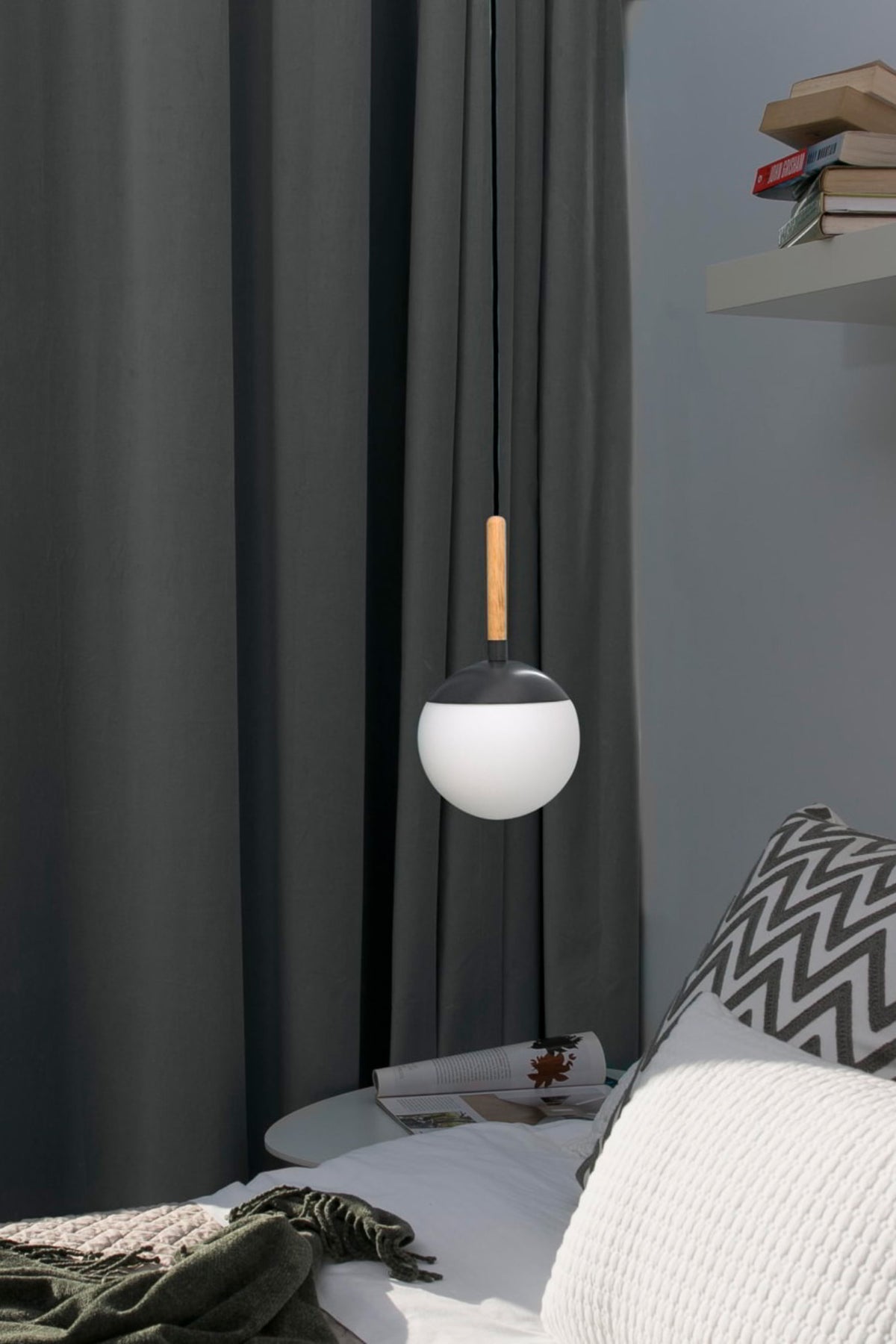 Lámpara Colgante Faro Mine Space 3 Luces Gris Oscuro y Madera - Ambiente