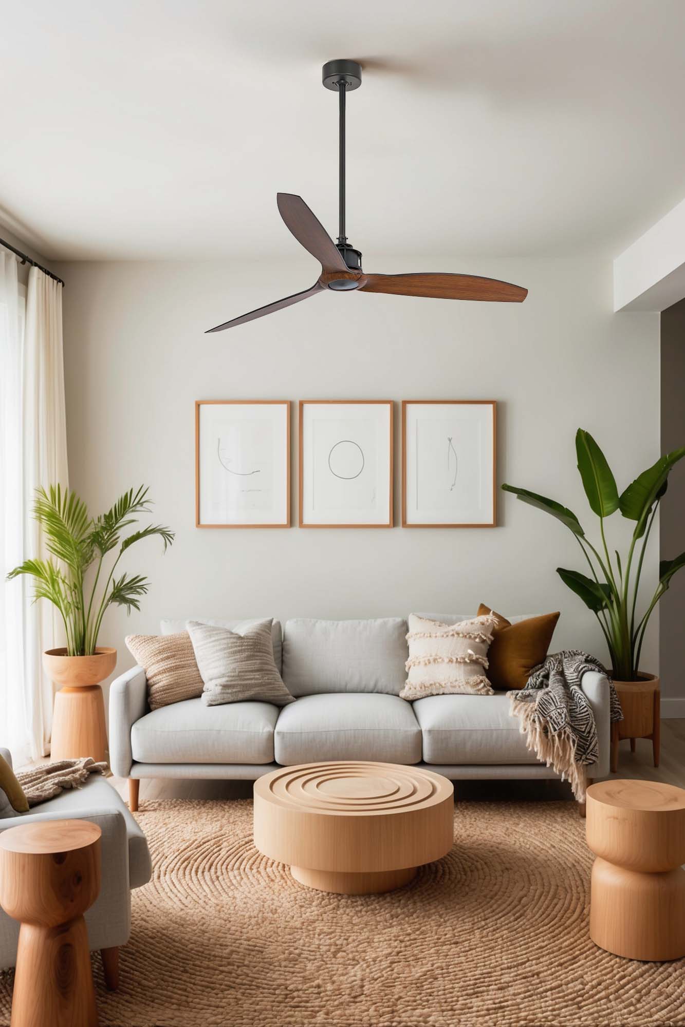 Ventilador de Techo Faro Deco Fan DC Ø128cm Negro Mate con Palas Madera Oscura - Ambiente