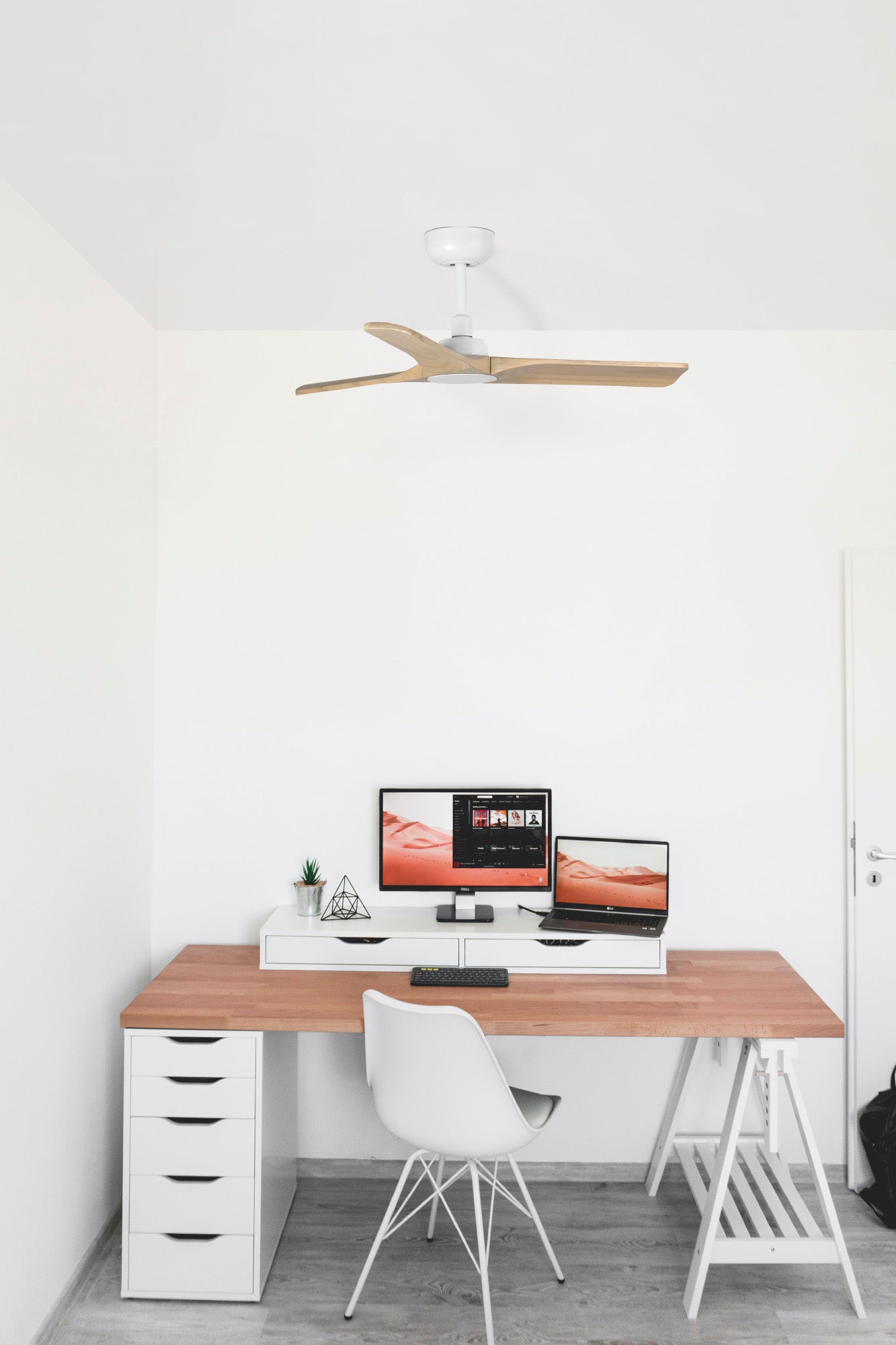 Ventilador de Techo Faro Heywood S DC Ø90cm Blanco con Palas Madera Clara - Ambiente