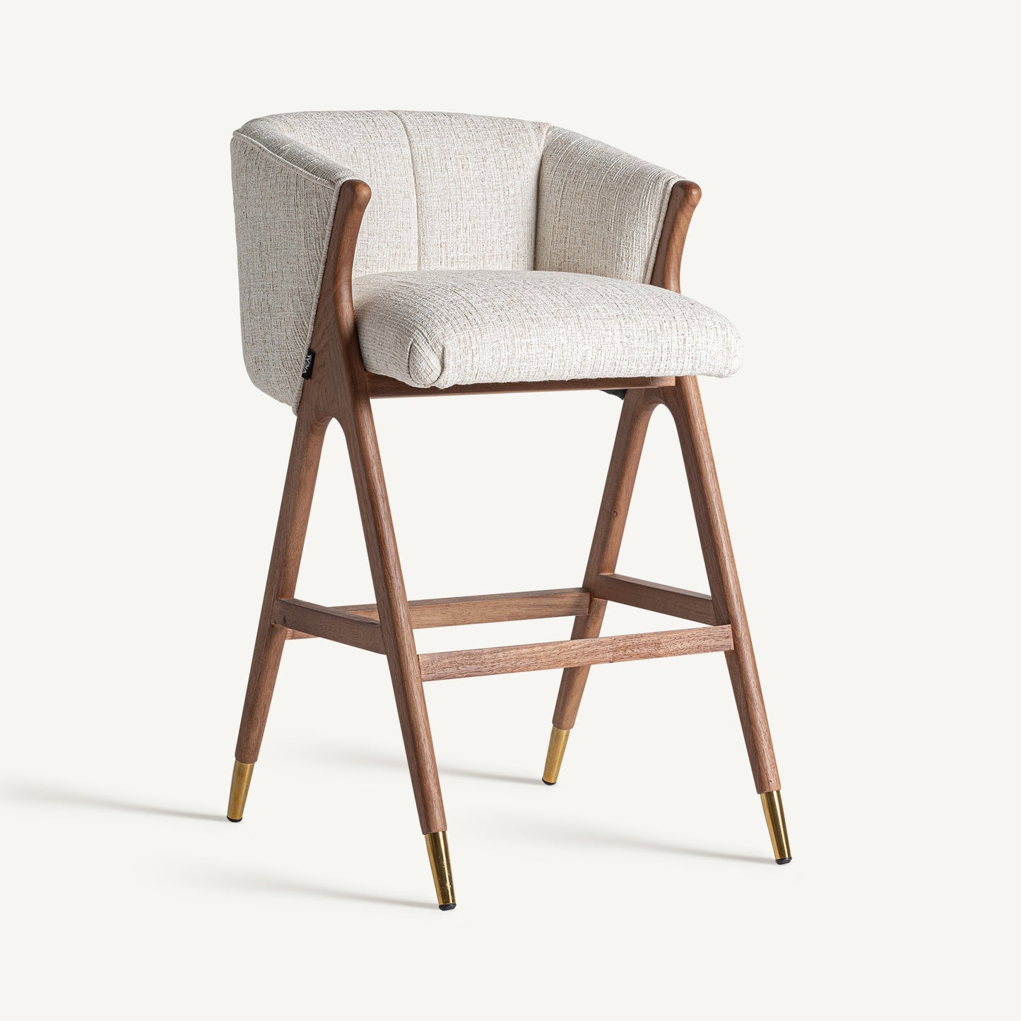 Taburete Douze VICAL en madera marrón y tapizado beige