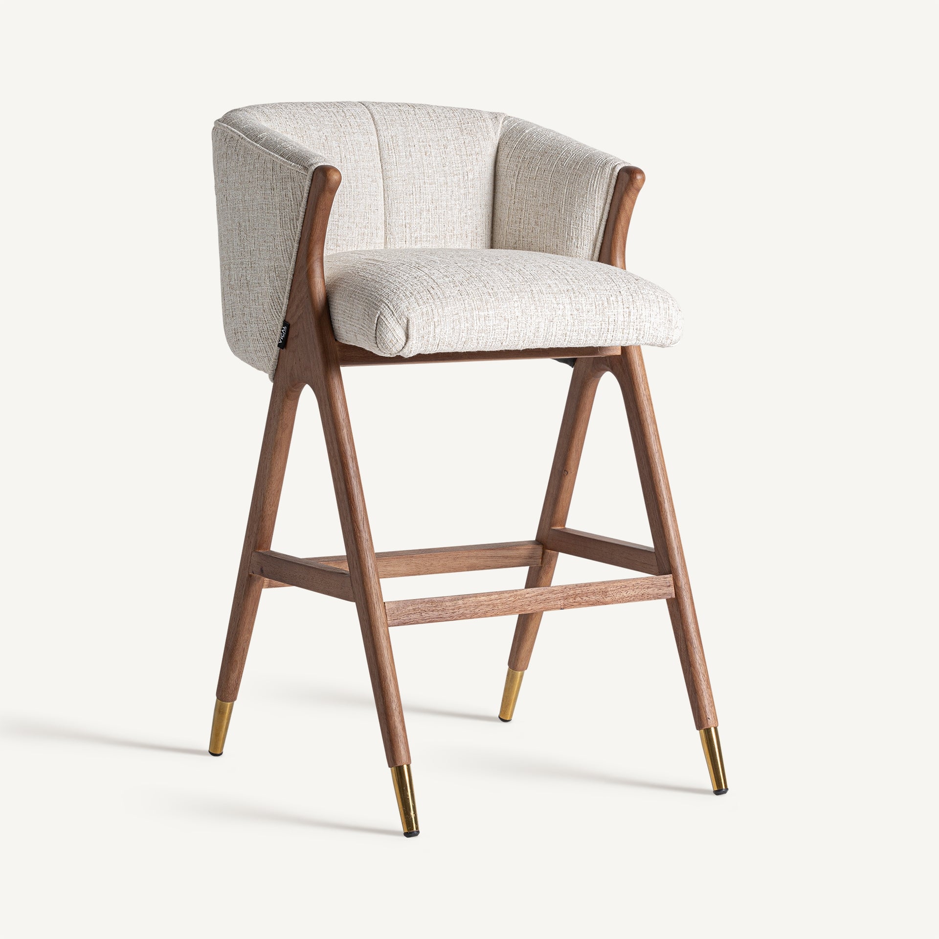 Taburete Douze VICAL en madera marrón y tapizado beige