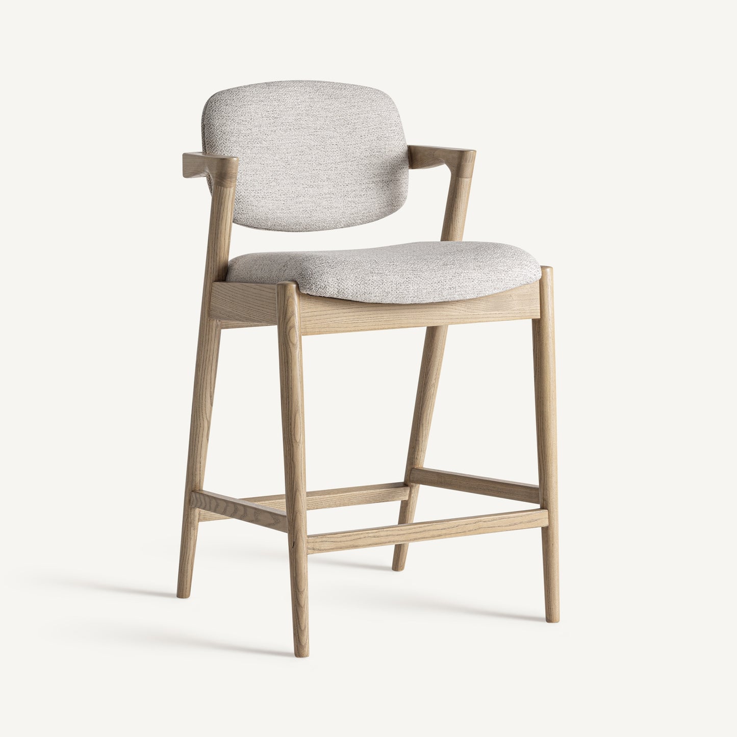 Taburete Namur VICAL en fresno marrón claro y tapizado beige