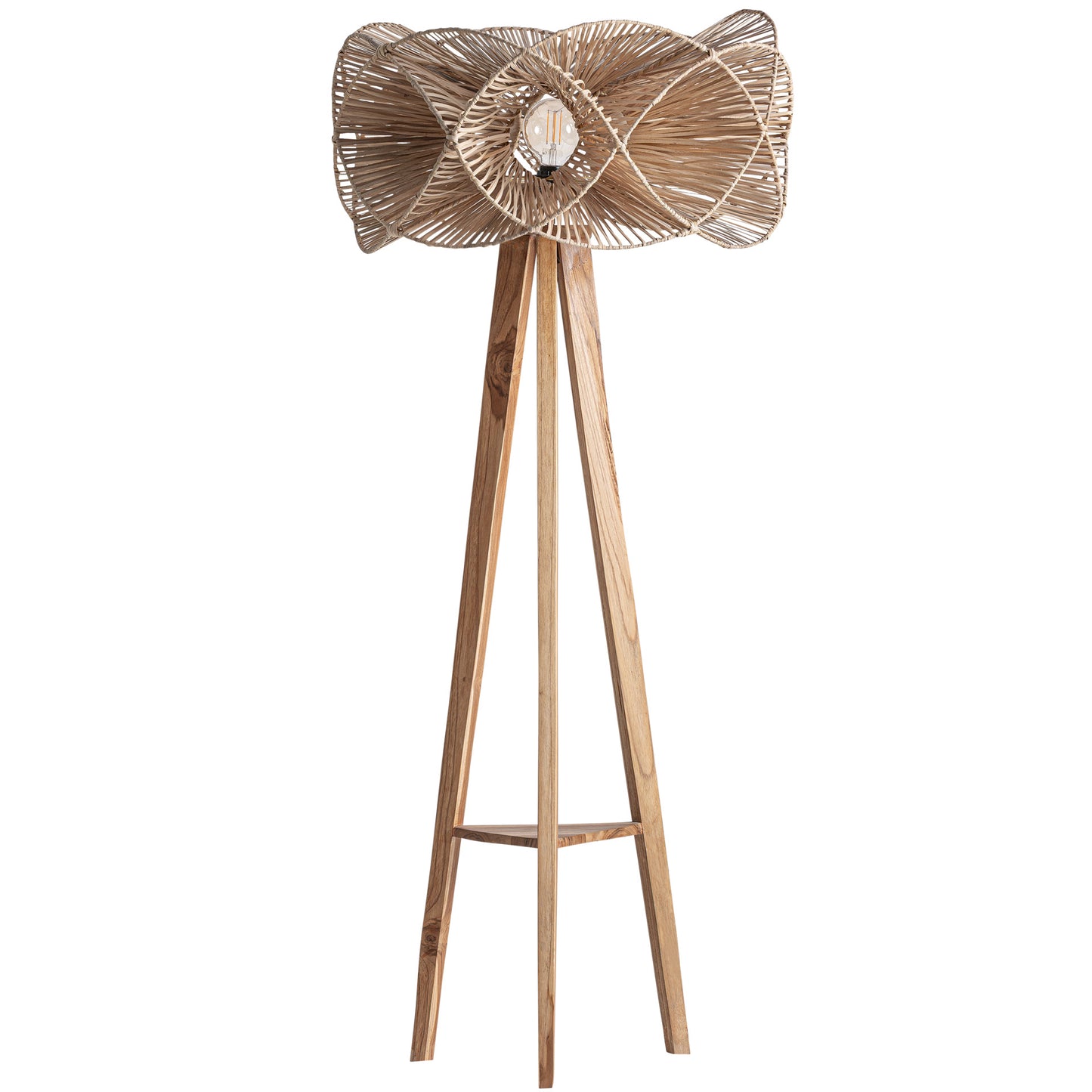 Lámpara de pie Teka Ratán color marrón, diseño boho contemporáneo 160cm