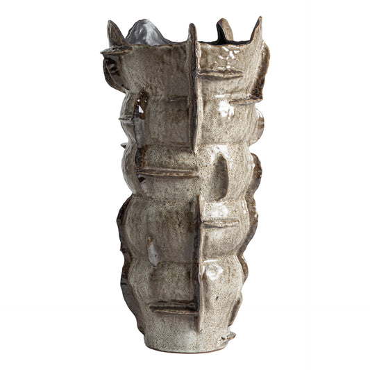 Jarrón Erlea Vical Vidrio Marrón Rayado | Decorativo Artesanal 29x58cm