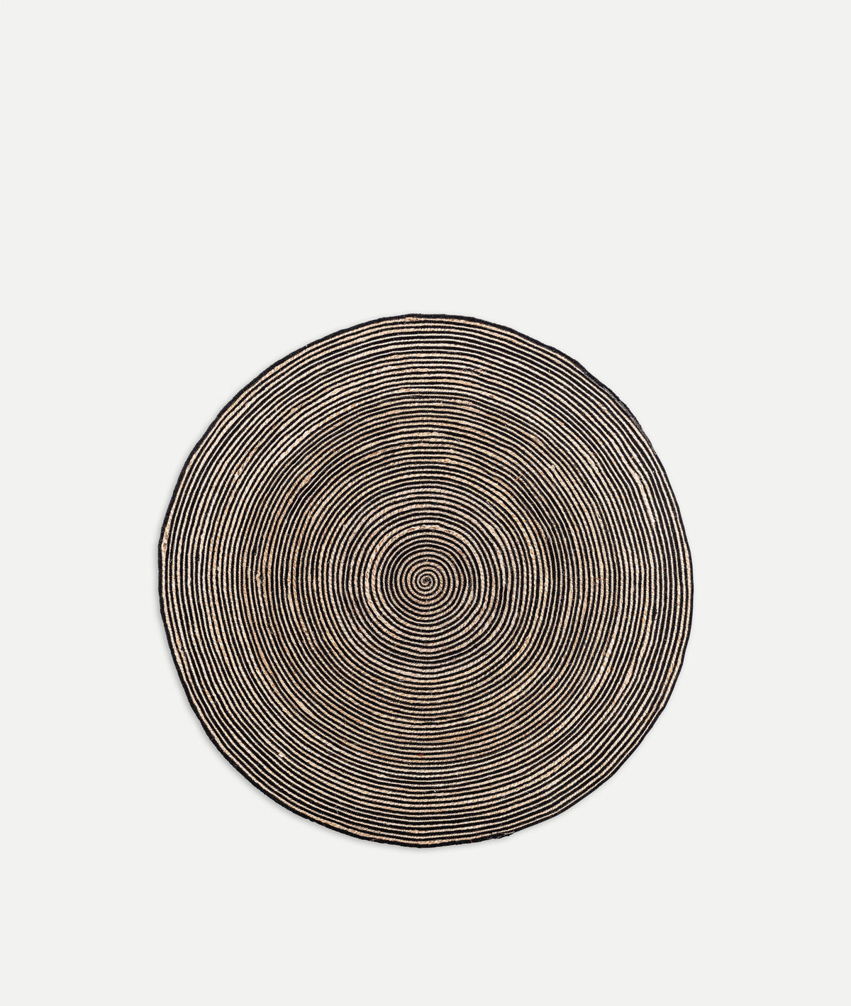 Alfombra Leandra Kodu redonda de algodón beige con detalles negros, trenzada a mano Ø180 cm