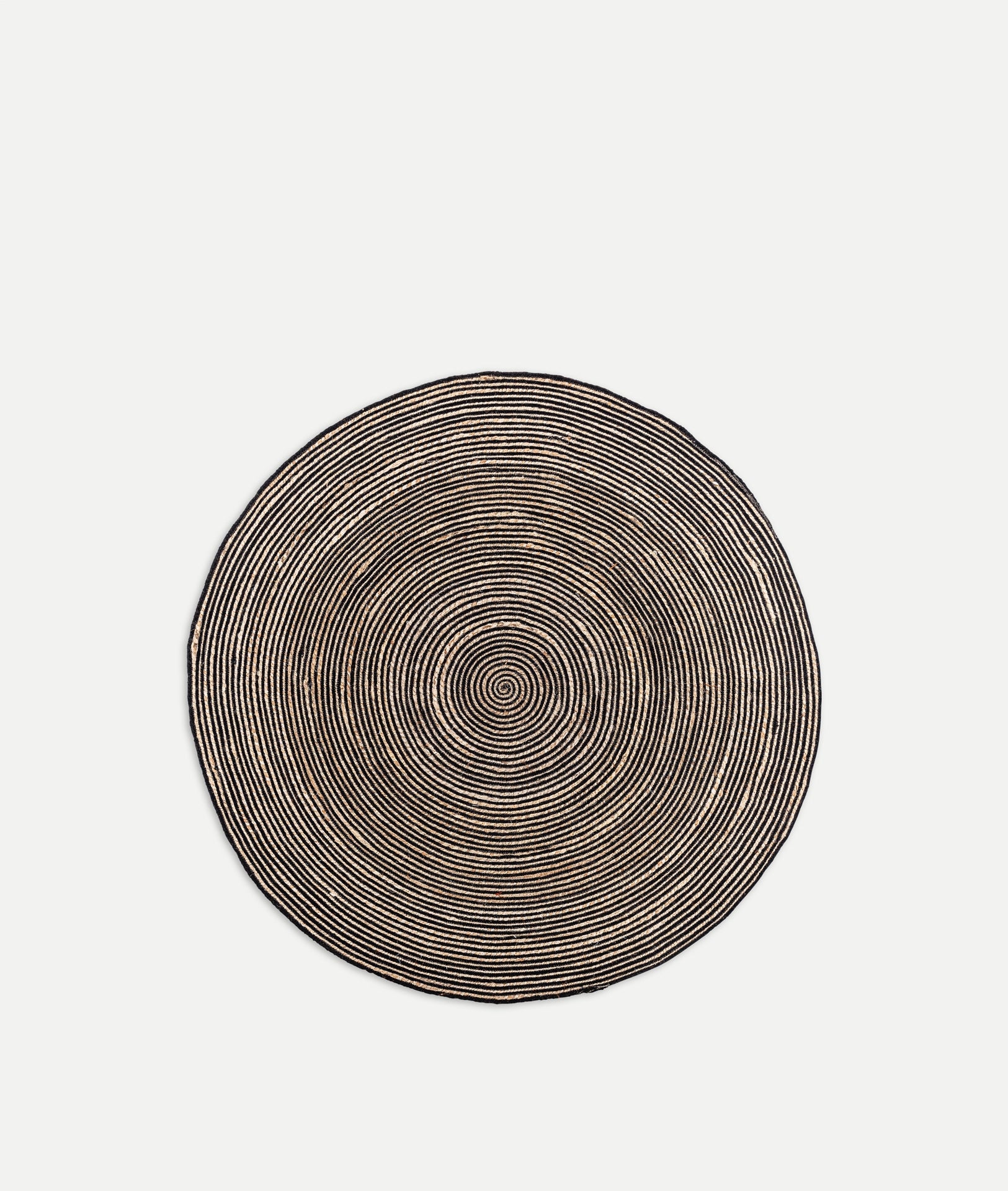 Alfombra Leandra Kodu redonda de algodón beige con detalles negros, trenzada a mano Ø180 cm