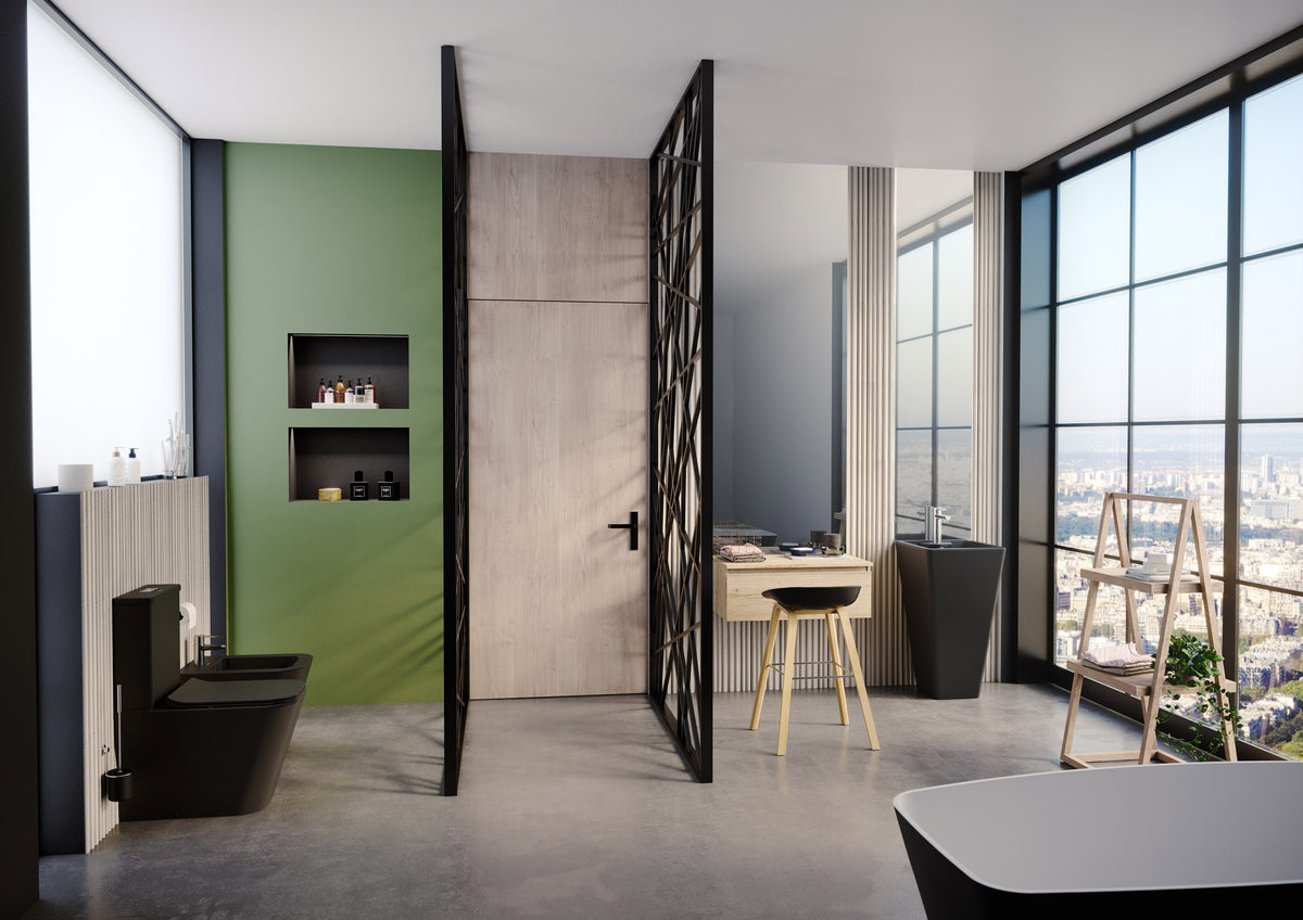 Ambiente Baño de Vanguardia con Inodoro FLORENCIA Negro Mate