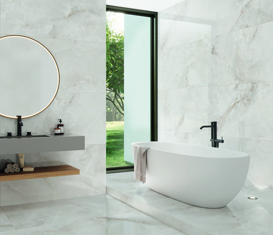 KTL ORION WHITE 60x120 Pulido Ambiente Cuarto de Bano Suite