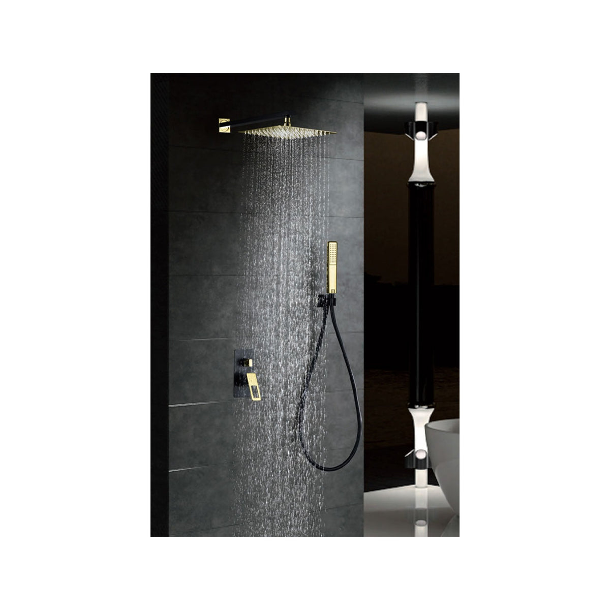 Conjunto de Ducha Monomando Empotrado Suecia IMEX Negro + Oro