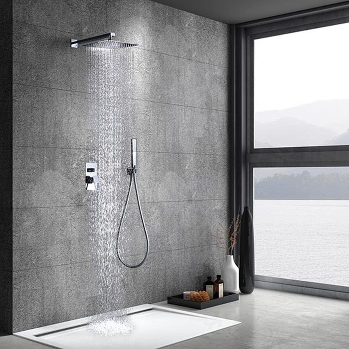 Conjunto de Ducha Monomando Empotrado Suecia IMEX instalado en un baño