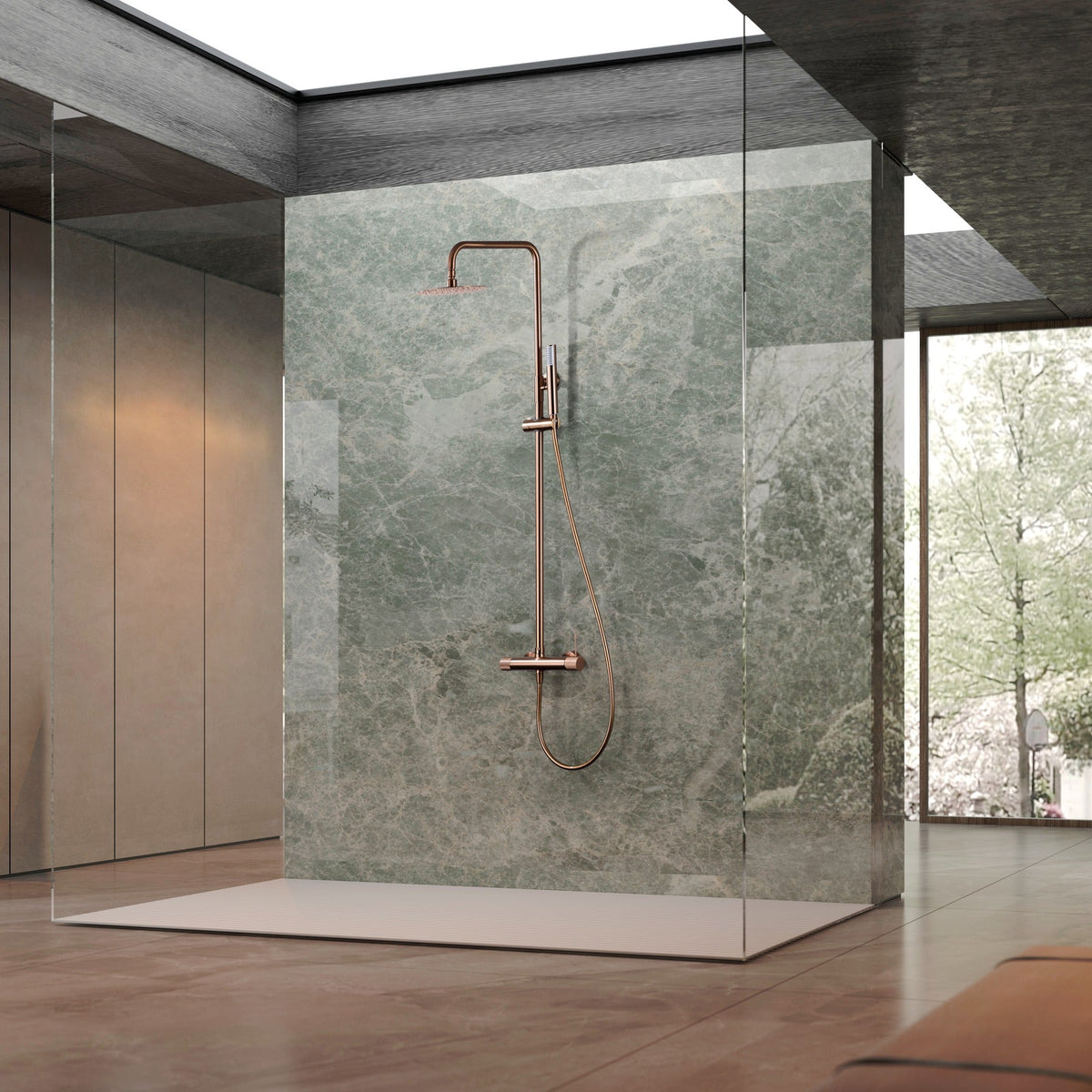Conjunto de Ducha Monomando Line IMEX instalado en un baño