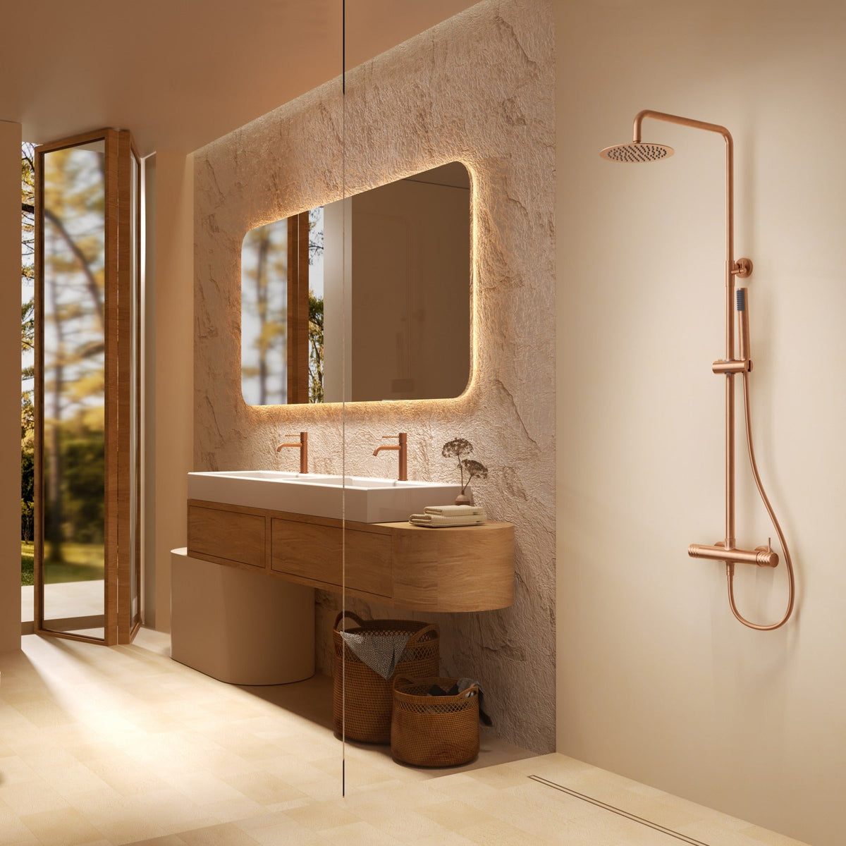 Conjunto de Ducha Monomando Génova IMEX instalado en un baño