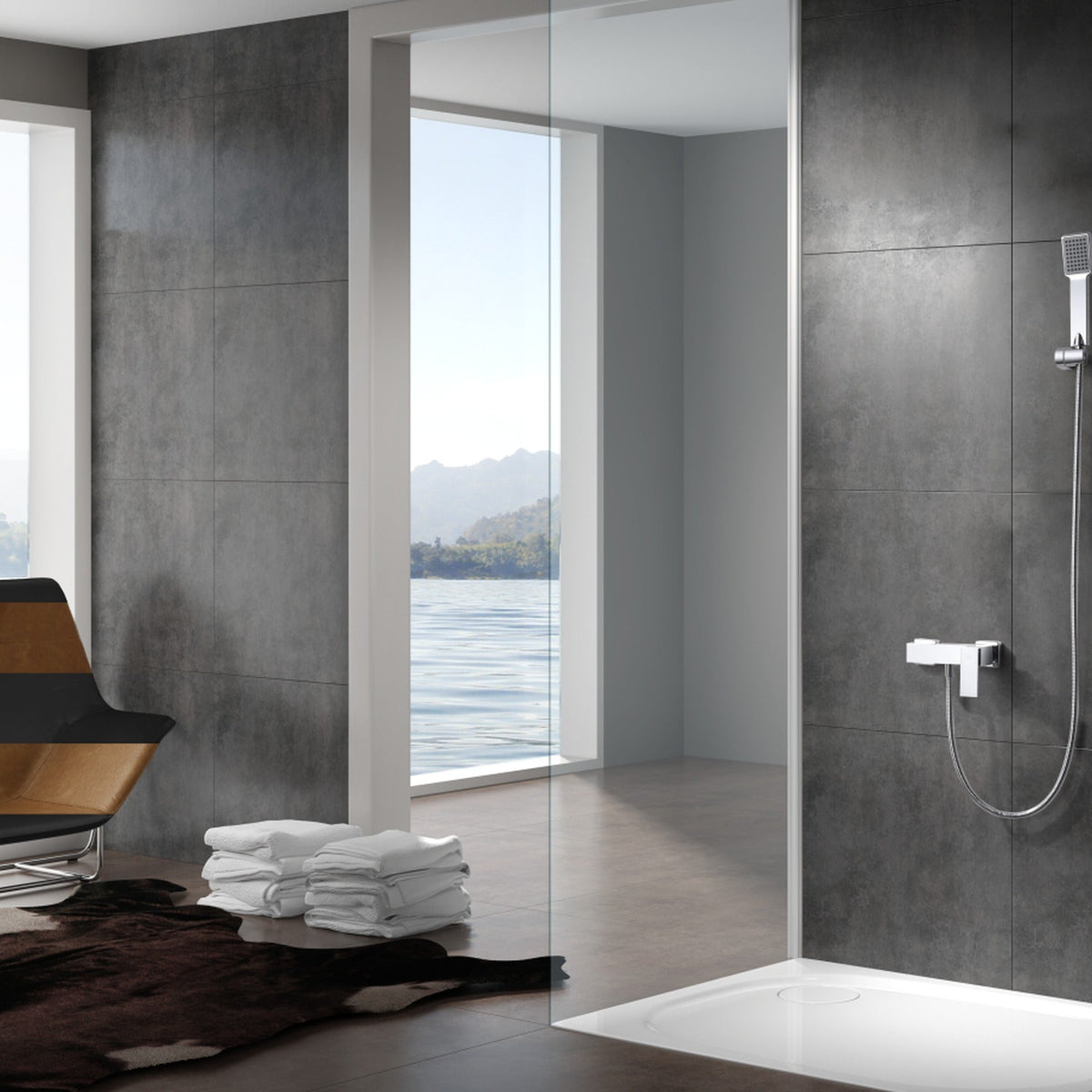 Kit de Ducha Monomando Pisa IMEX instalado en un baño