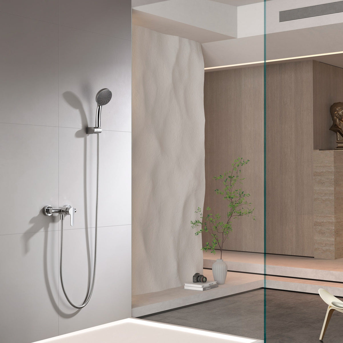 Kit de Ducha Monomando Roma IMEX instalado en un baño