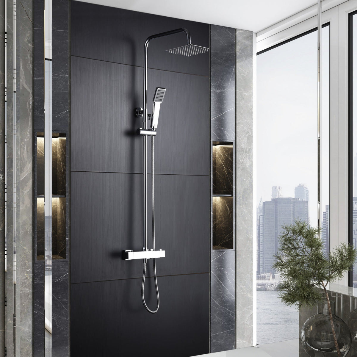 Conjunto de Ducha Termostático Art IMEX instalado en un baño