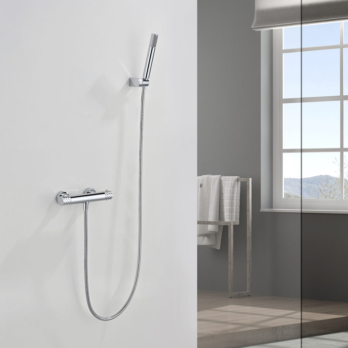 Kit de Ducha Termostático Bless IMEX instalado en un baño