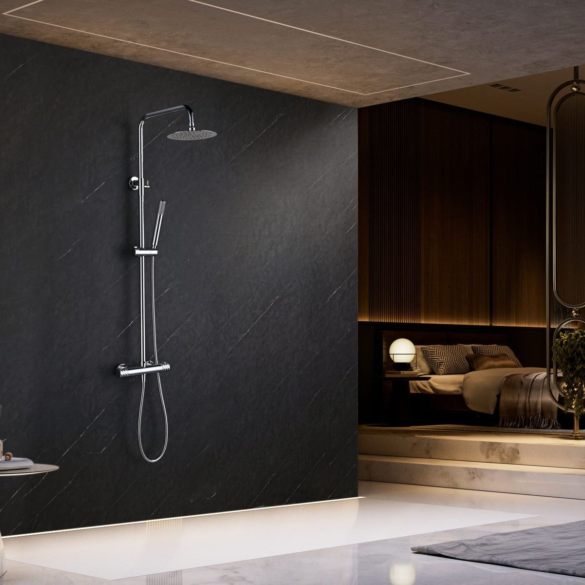 Conjunto de Ducha Termostático Bless IMEX instalado en un baño