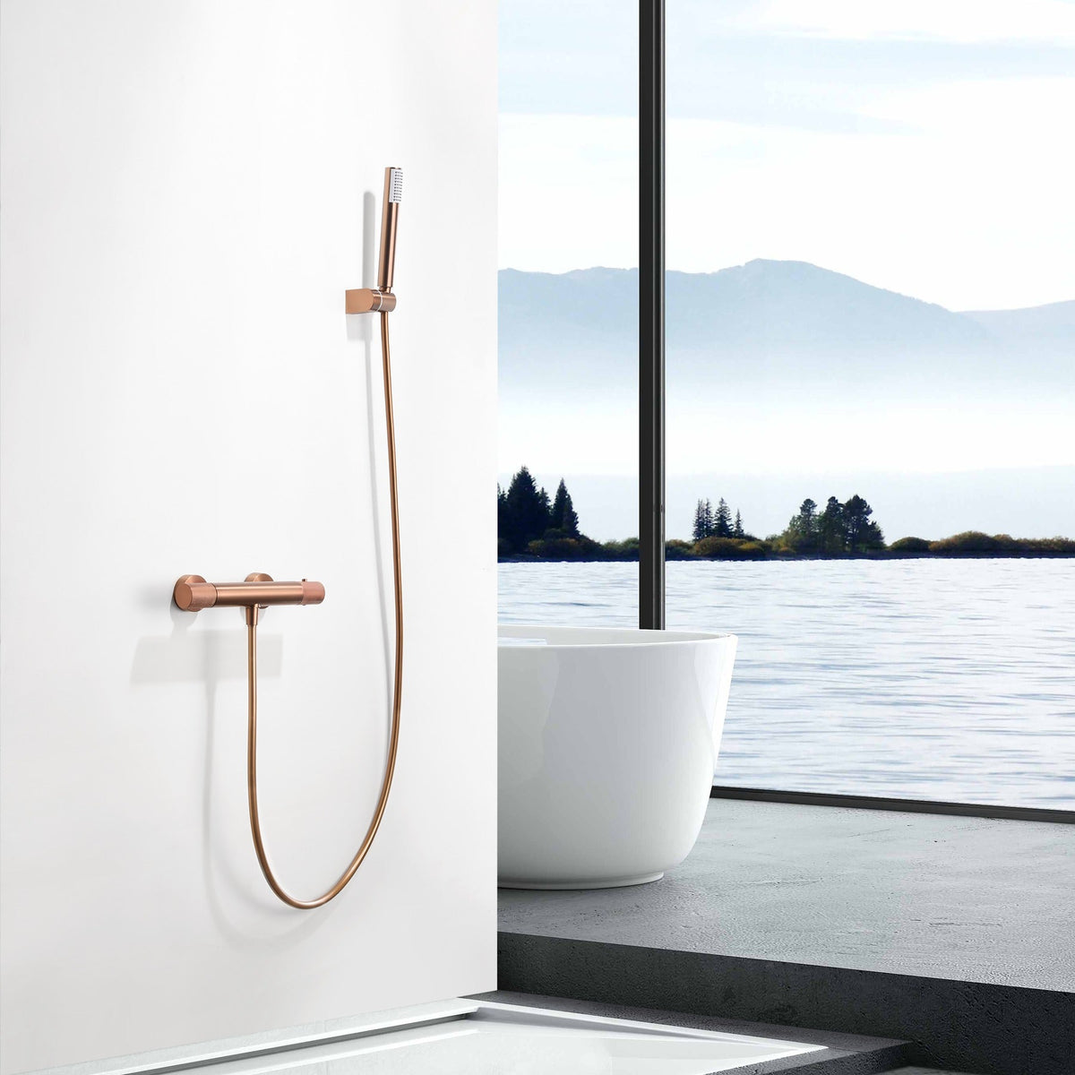 Kit de Ducha Termostático Line IMEX instalado en un baño