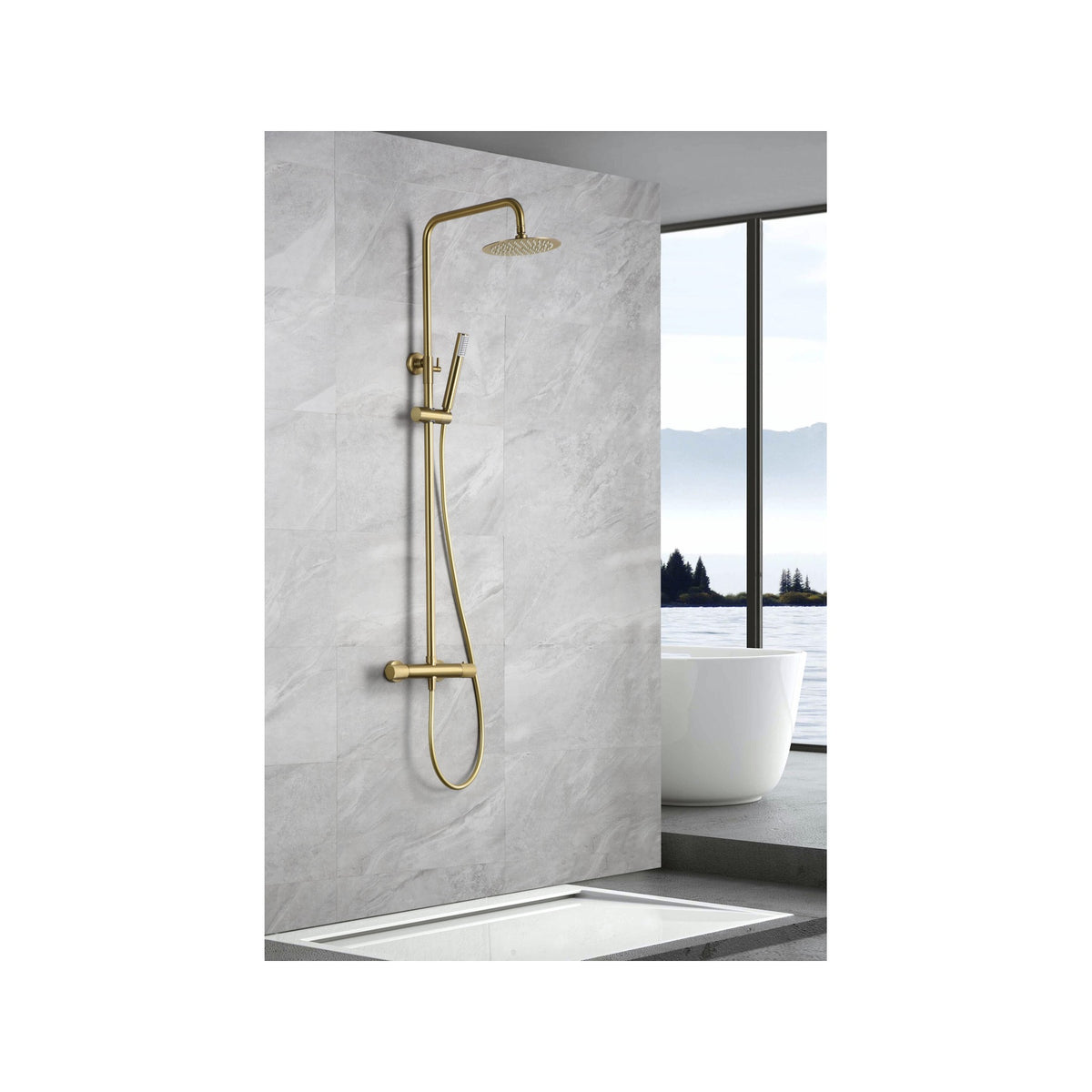 Conjunto de Ducha Termostático Line IMEX Oro Cepillado